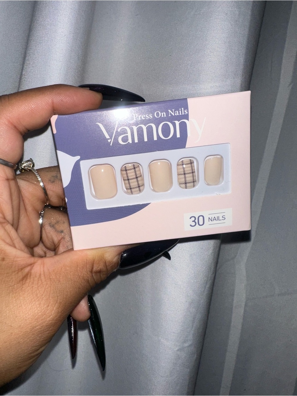 Beige Plaid Press-On Nails - 30 Piece Set